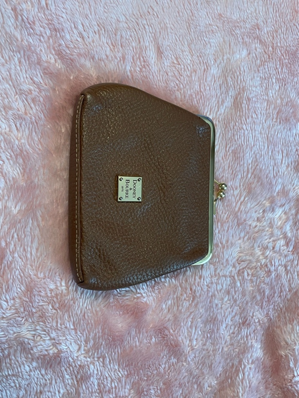 Dooney & Bourke Tan Pebbled Leather Wallet with Gold Plaque